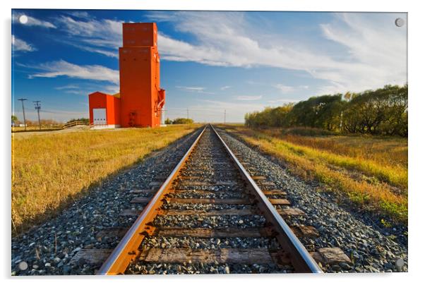 grain elevator along railway Acrylic by Dave Reede