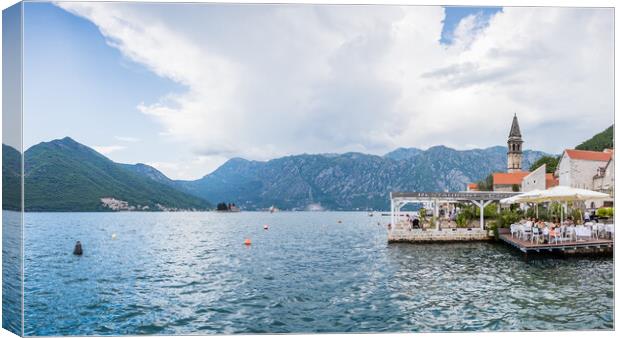 Restaurants line part of the Perast waterfront Canvas Print by Jason Wells