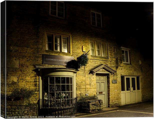 Bourton on the water nighttime shop Canvas Print by Martin fenton