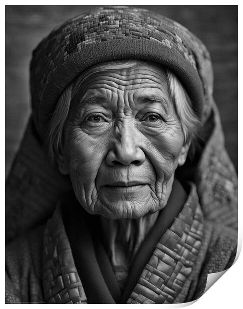 Front view portrait of an abstract mature woman. Print by Luigi Petro