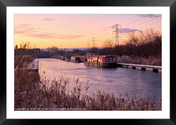 Winter Sunrise over a Frozen River Carron Framed Mounted Print by Janet Carmichael