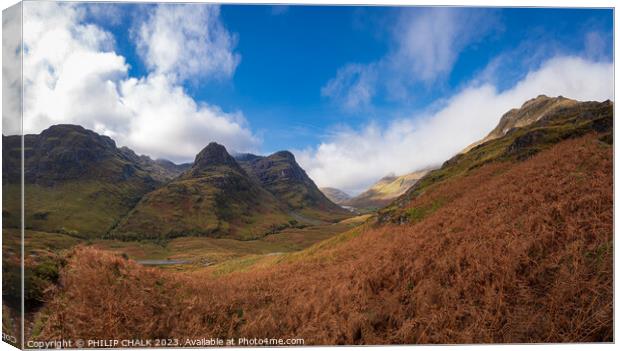 Three sisters mountains in Glencoe Scotland 1004 Canvas Print by PHILIP CHALK