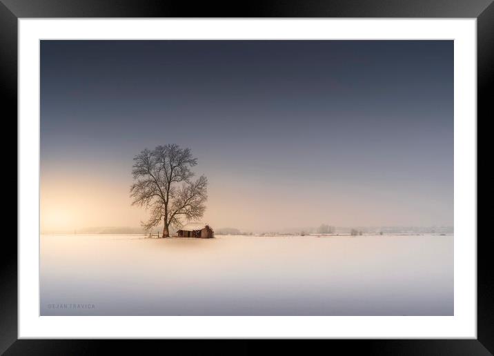 An old hut in the winter field Framed Mounted Print by Dejan Travica