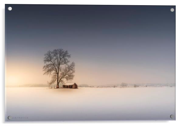 An old hut in the winter field Acrylic by Dejan Travica