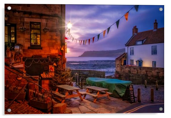 Robin Hood's Bay ~ All is calm, all is bright. Acrylic by Tim Hill