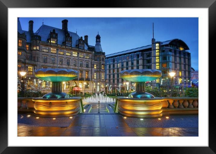 Sheffield Town Hall and Peace Gardens at Night   Framed Mounted Print by Darren Galpin