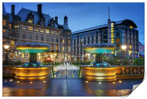 Sheffield Town Hall and Peace Gardens at Night   Print by Darren Galpin