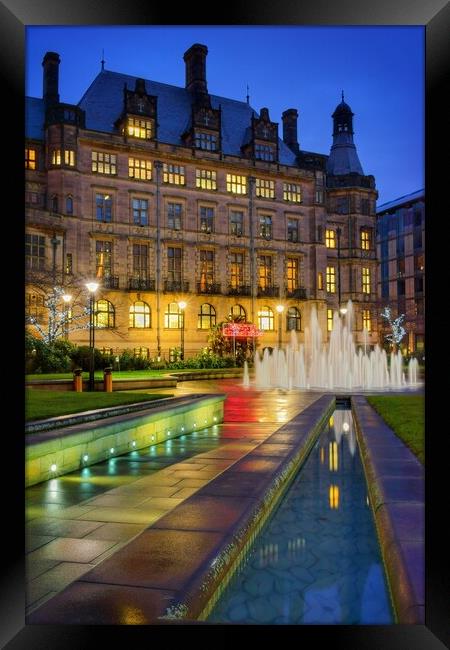 Sheffield Town Hall and Goodwin Fountain at Night   Framed Print by Darren Galpin