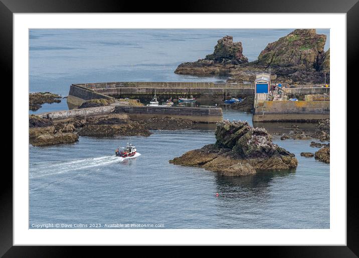 Fishing Boat approaching the  harbour entrance, St Abbs, Scotland Framed Mounted Print by Dave Collins