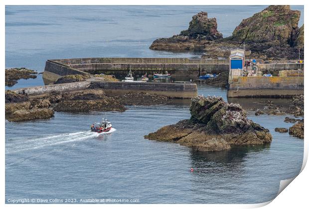 Fishing Boat approaching the  harbour entrance, St Abbs, Scotland Print by Dave Collins
