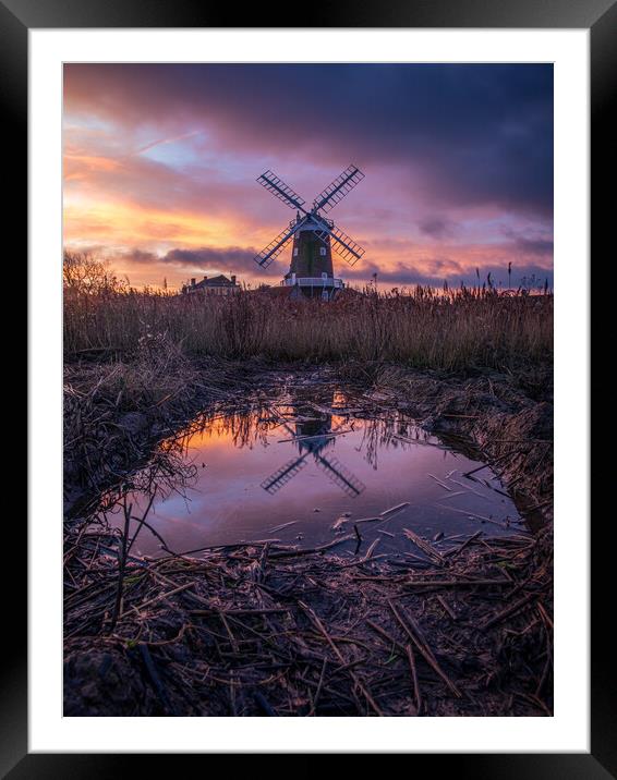 Cley Windmill reflection  Framed Mounted Print by Bryn Ditheridge