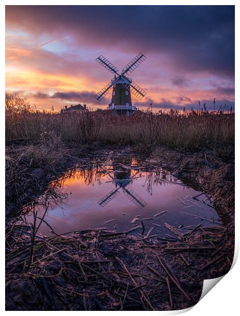 Cley Windmill reflection  Print by Bryn Ditheridge
