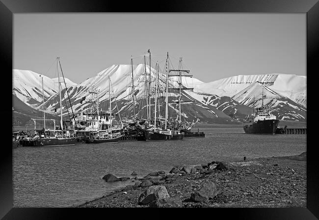 Longyearbyen Harbour Svalbard Monochrome Framed Print by Martyn Arnold