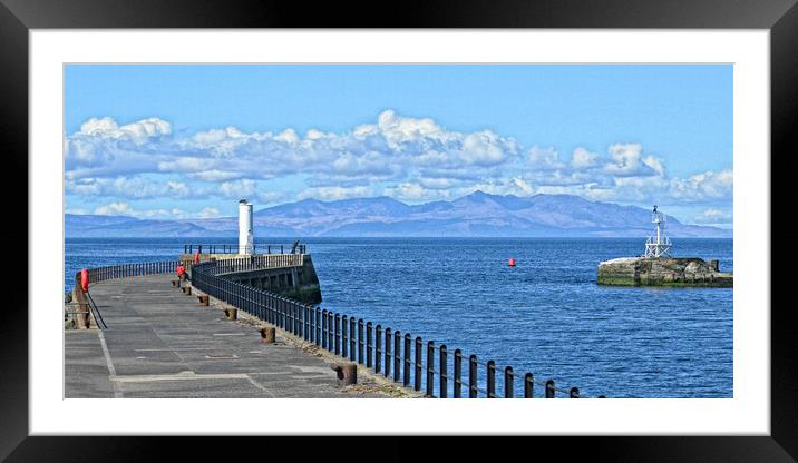 Ayr harbour pier and mountains on Arran Framed Mounted Print by Allan Durward Photography