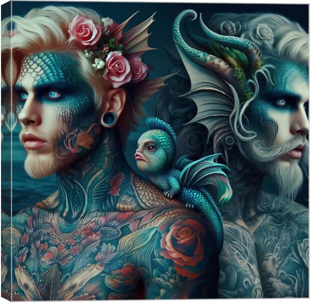Two Mermen with familiar Canvas Print by Scott Anderson