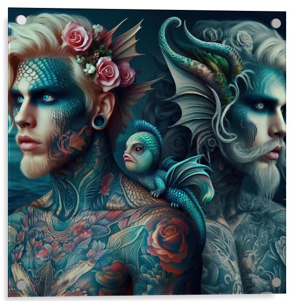 Two Mermen with familiar Acrylic by Scott Anderson