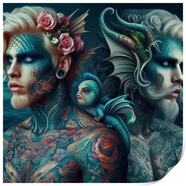 Two Mermen with familiar Print by Scott Anderson
