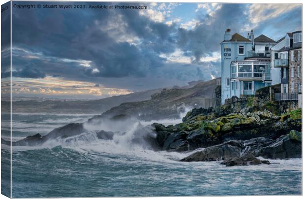 St. Ives hotel overlooking stormy weather Canvas Print by Stuart Wyatt