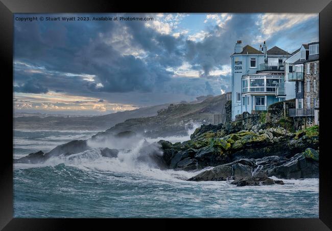 St. Ives hotel overlooking stormy weather Framed Print by Stuart Wyatt