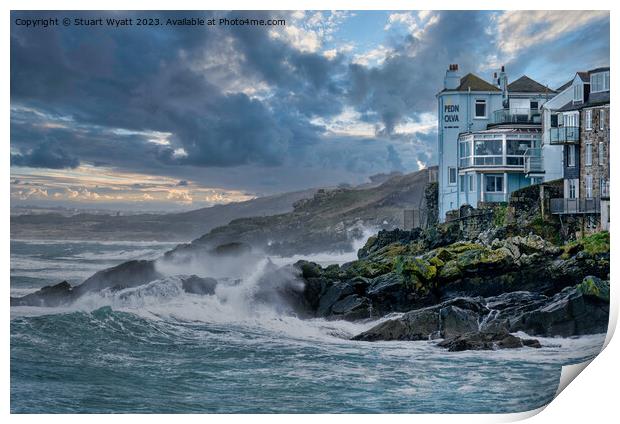 St. Ives hotel overlooking stormy weather Print by Stuart Wyatt