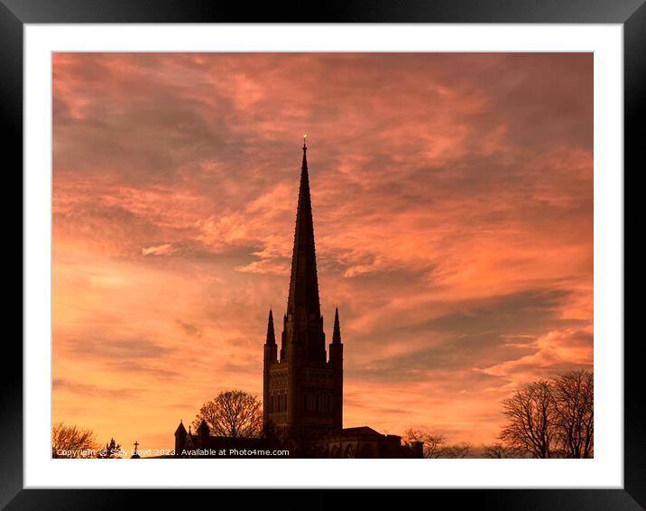 Norwich Cathedral Winter Aurora Framed Mounted Print by Sally Lloyd