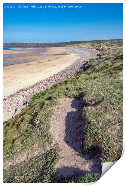Freshwater West sandy beach Pembrokeshire Print by Kevin White