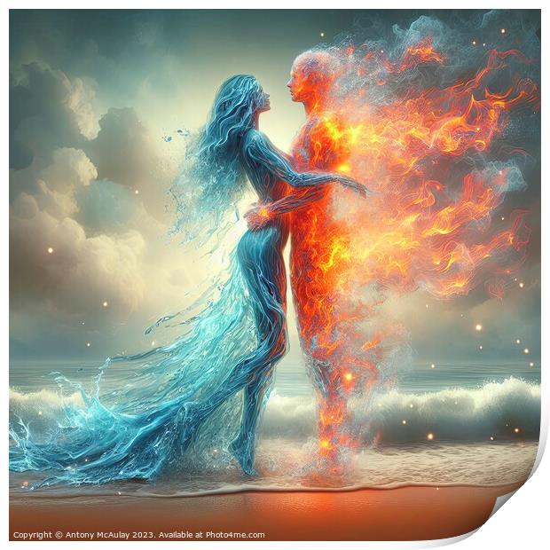 Fire and Water Embrace Print by Antony McAulay