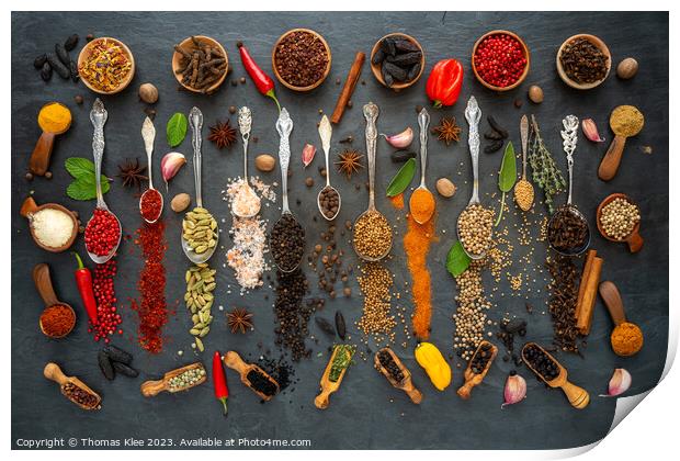 Colorful selection of exotic spices on a slate Print by Thomas Klee