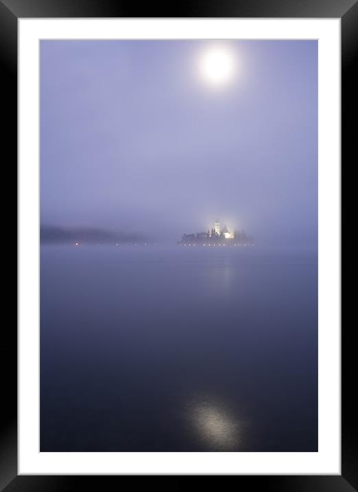 Blue moon over Lake Bled Framed Mounted Print by Ian Middleton