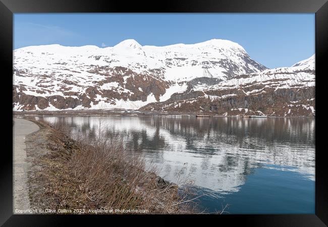 The end of the Passage Canal inlet with mountains behind at Whittier, Alaska, USA Framed Print by Dave Collins