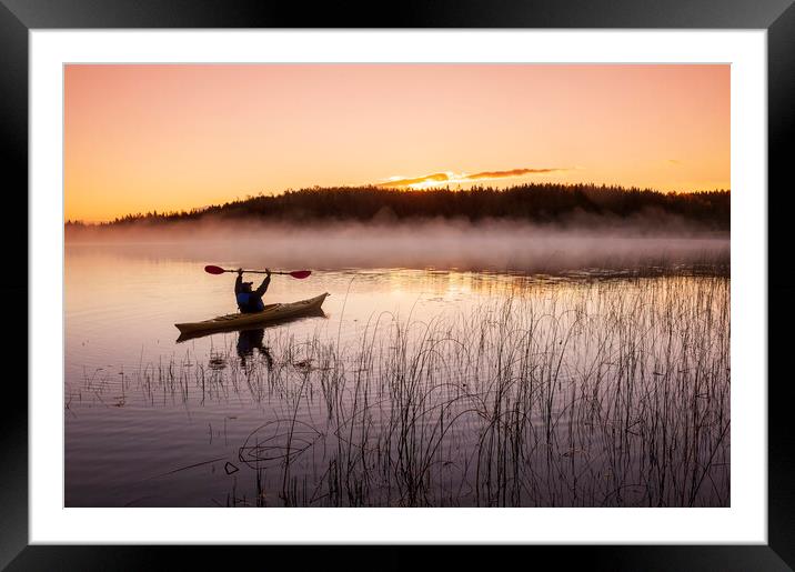 kayaking, Isbister Lake Framed Mounted Print by Dave Reede