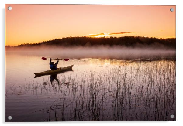 kayaking, Isbister Lake Acrylic by Dave Reede