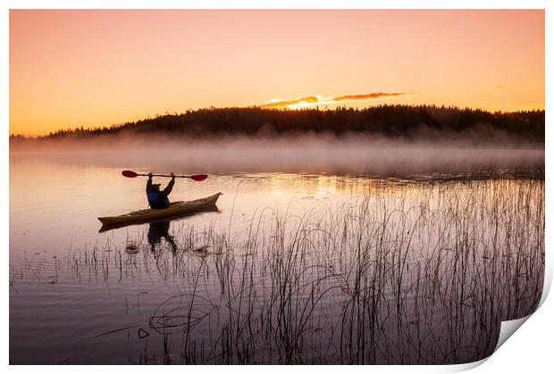 kayaking, Isbister Lake Print by Dave Reede