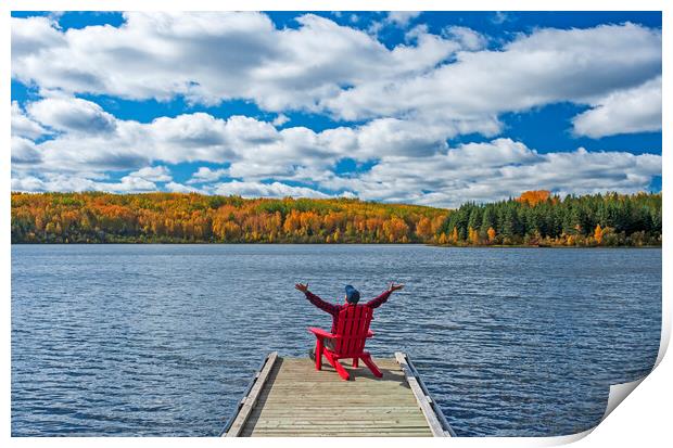 man in chair on dock Print by Dave Reede