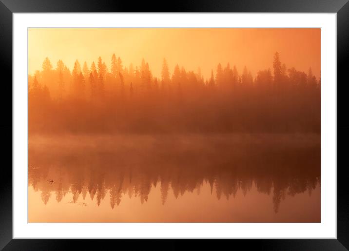 Morning Fog Over Lake Framed Mounted Print by Dave Reede