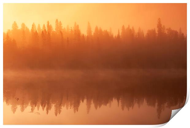 Morning Fog Over Lake Print by Dave Reede