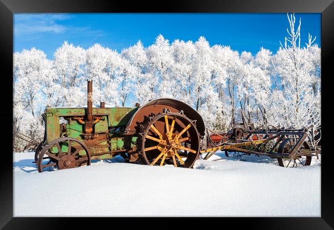 old tractor in the frost Framed Print by Dave Reede