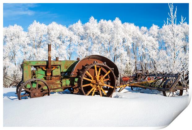 old tractor in the frost Print by Dave Reede