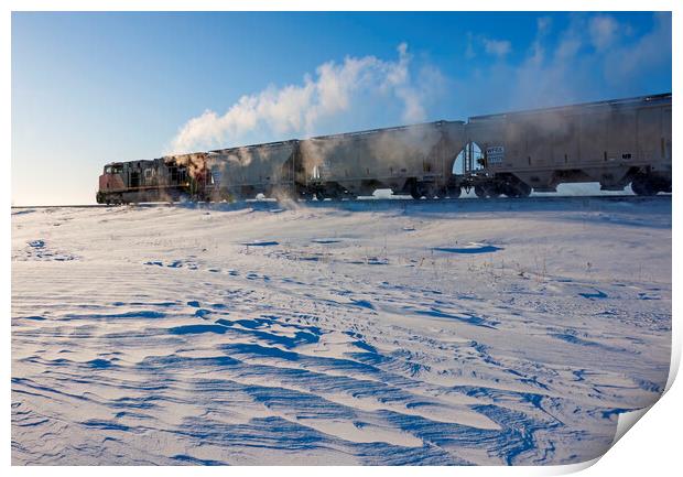 train crossing the prairies in winter Print by Dave Reede