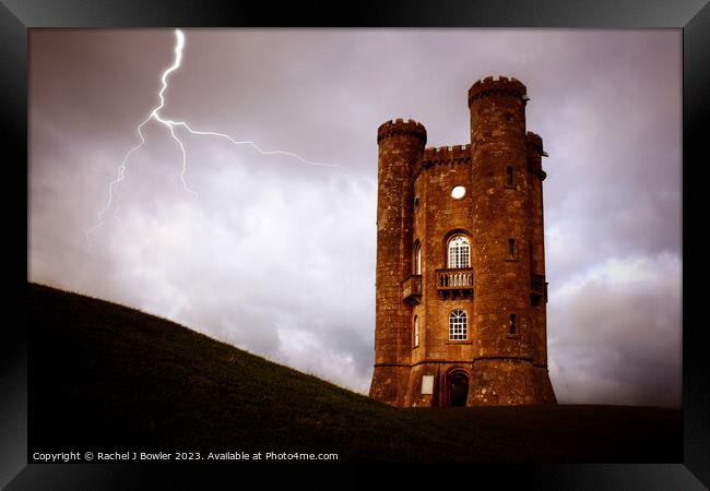 Broadway Tower with Lightning Framed Print by RJ Bowler