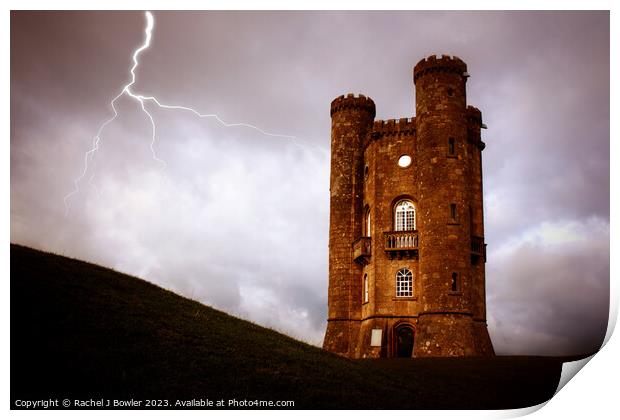 Broadway Tower with Lightning Print by RJ Bowler