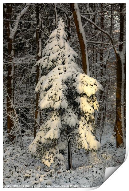 A pile of snow next to a tree Print by Simon Johnson