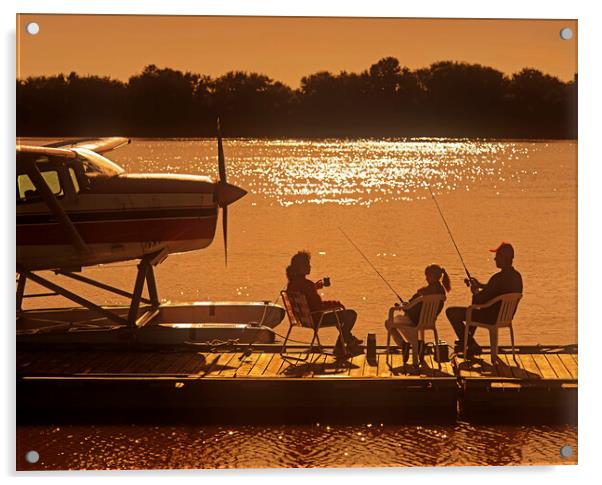 family on float plane dock Acrylic by Dave Reede