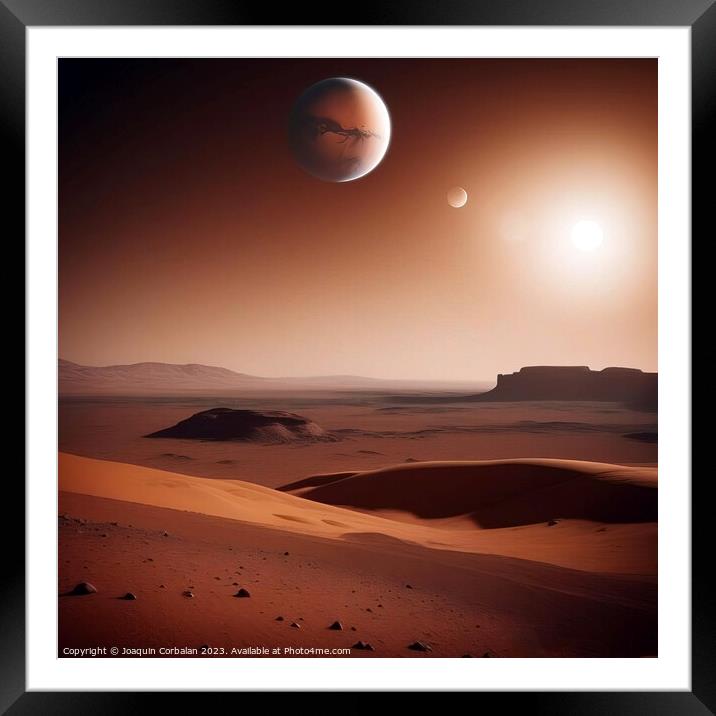 A red planet, like Mars, with an unexplored horizo Framed Mounted Print by Joaquin Corbalan