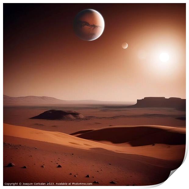 A red planet, like Mars, with an unexplored horizo Print by Joaquin Corbalan