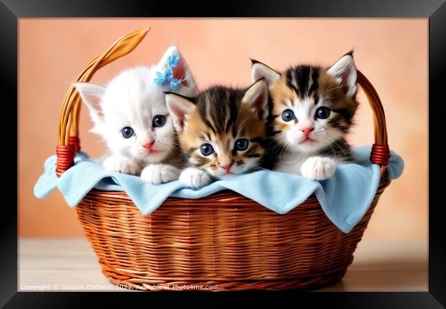 Tender and playful kittens in a basket. Framed Print by Joaquin Corbalan