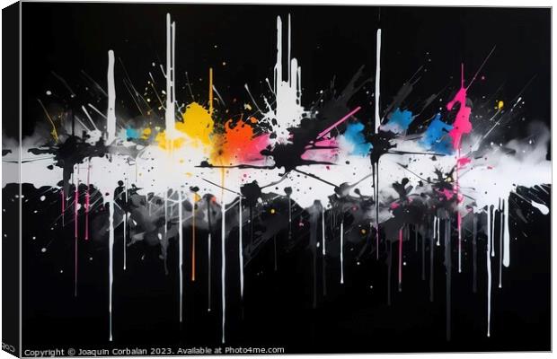 On a black canvas, thick spots of black and white acrylic paint. Canvas Print by Joaquin Corbalan