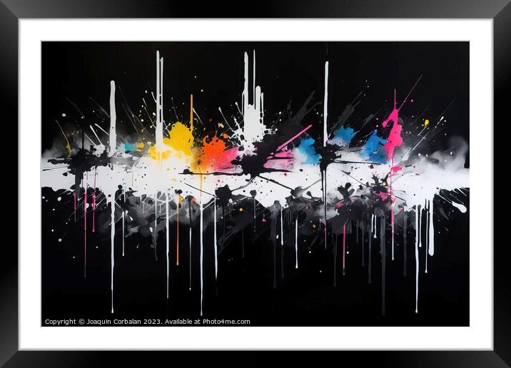 On a black canvas, thick spots of black and white acrylic paint. Framed Mounted Print by Joaquin Corbalan