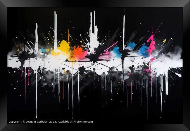 On a black canvas, thick spots of black and white acrylic paint. Framed Print by Joaquin Corbalan
