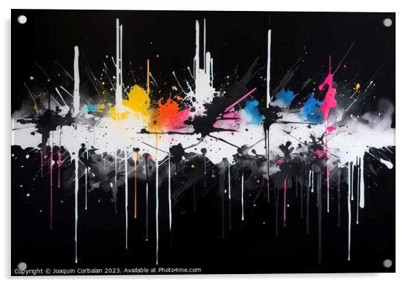 On a black canvas, thick spots of black and white acrylic paint. Acrylic by Joaquin Corbalan
